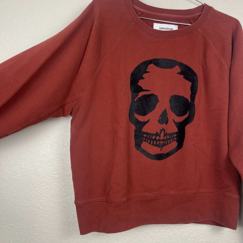 Zadig & Voltaire Upper Skull Felt Crewneck Sweatshirt Rust Size Large Grunge Emo - Picture 4 of 9